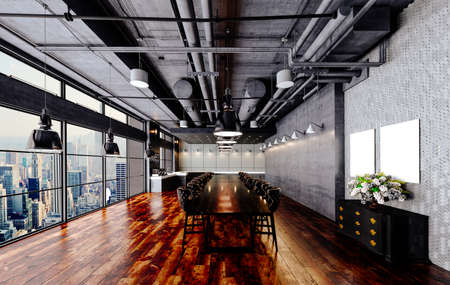 3d render of beautiful industrial style interior
