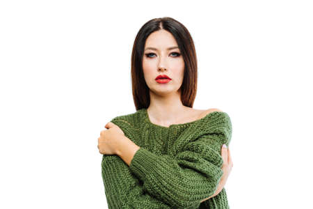 Portrait of beautiful woman model posing in studioの写真素材