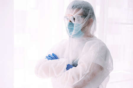Man doctor or scientist waring protective suit, and face mask の写真素材