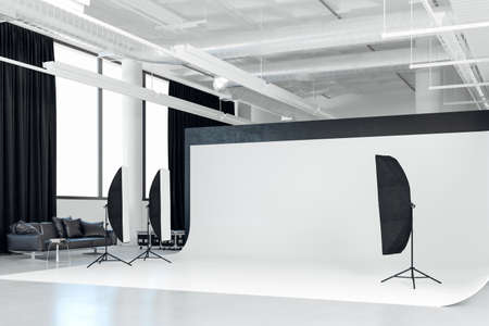 3d image of clean big space photo studio