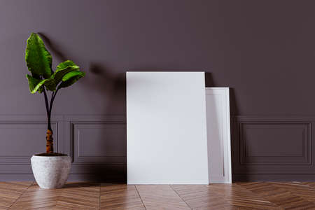 3d image render of blank white canvas mockの写真素材