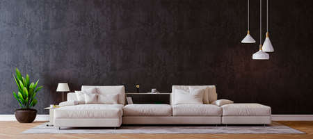 3d interior with home plant and blank frames