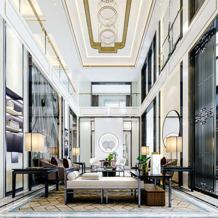 3d render of beautiful luxury home interiorの写真素材