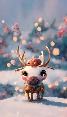 Beatiful cute funny reindeer illustration, winter Christmas decoration illustrationの写真素材