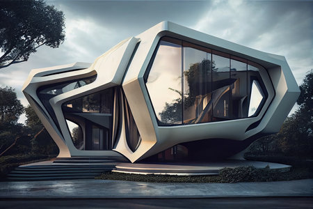 Beautiful luxurious house exterior. Architecture study design. Generative Aiの素材