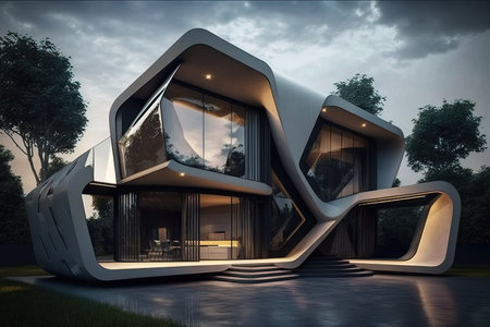 Beautiful luxurious house exterior. Architecture study design. Generative Aiの素材
