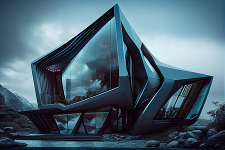 Beautiful luxurious house exterior. Architecture study design. Generative Aiの素材