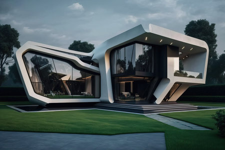 Beautiful luxurious house exterior. Architecture study design. Generative Aiの素材