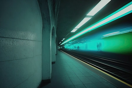 Subway metro station.  Train in fast speed. Generative Aiの素材