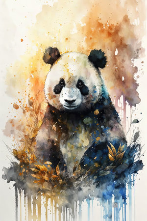 panda painting, watercolor, Generative Aiの素材
