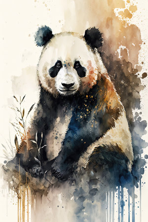 panda painting, watercolor, Generative Aiの素材