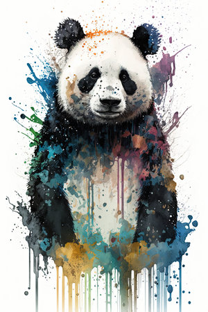 panda painting, watercolor, Generative Aiの素材