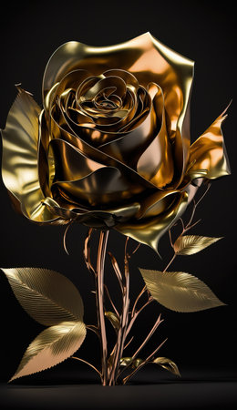 Gold rose flower, metallic rose, Generative Ai.の素材