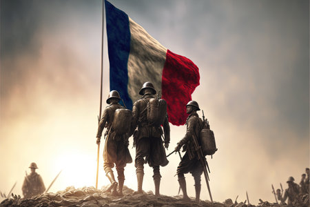 Victorious soldiers.. Battle, End of the war. Generative Ai .の素材
