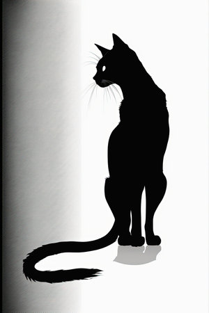 Beautiful black cat silhouette on white background, Generative Aiの素材