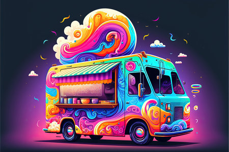 Colorful food truck illustration. Generative Aiの素材