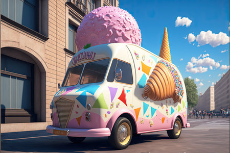 Colorful food truck illustration. Generative Aiの素材