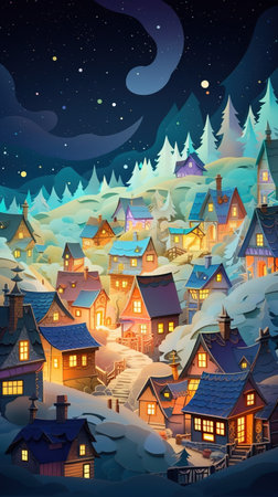 Multi dimmensional colorful origami city paper cut craft. beautiful image of a villageeds34の素材