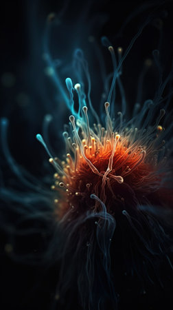Beautiful abstract image of nebulous macro with glowing light, cellular level size, Generative Aiの素材
