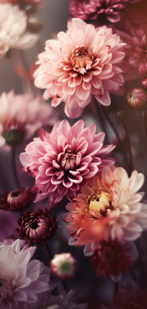 beautiful chrysanthemum flowers in soft color and blur styleの素材