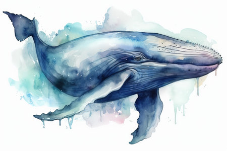 Beautiful blue whale in watercolor painting. Generative Aiの素材