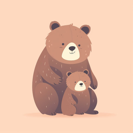Mama bear and baby, cute drawing illustration. Generative Aiの素材