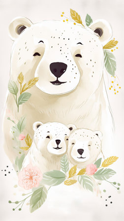 Mama bear and baby, cute drawing illustration. Generative Aiの素材