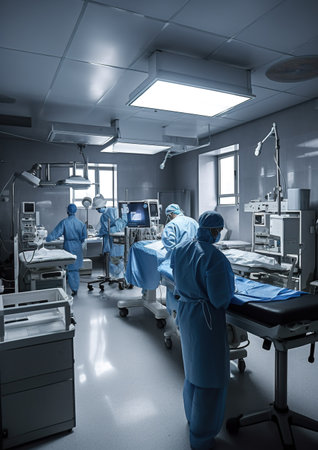 Surgeon Doctors Performing Surgery: Precision and Care. No real person. Generative Ai.の素材