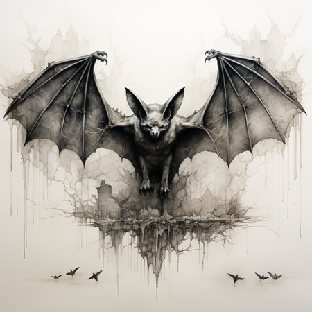 Watercolor drawing of a scary bat, Halloween element. Generative Aiの素材