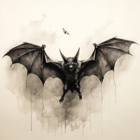 Watercolor drawing of a scary bat, Halloween element. Generative Aiの素材