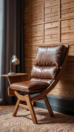 Wooden armchair in the interior of the room. Interior design.の素材
