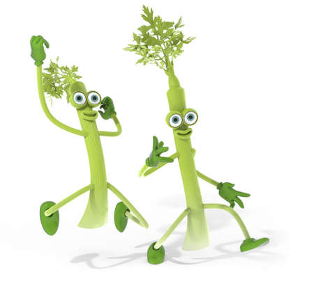 Happy celery friends 3D illustrationの写真素材