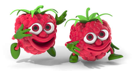Happy raspberry friends 3D illustrationの写真素材