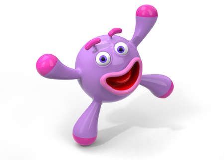 Happy jumping Japanese kawaii style character 3D illustrationの写真素材