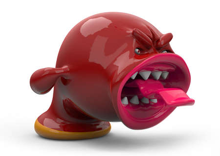 Angry, scary, cute Japanese kawaii style character 3D illustrationの写真素材