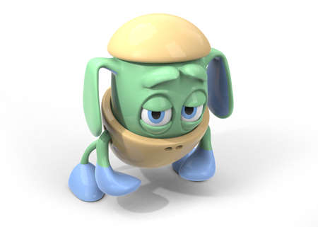 Bored Japanese kawaii style characters 3D illustrationの写真素材