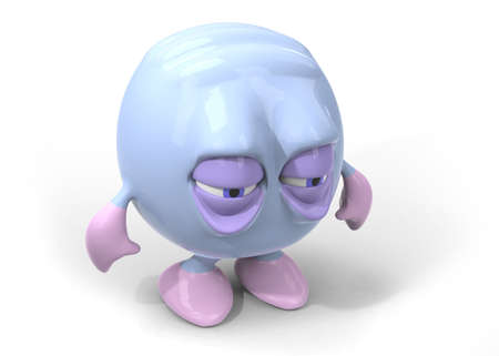 Tired, sad, lonely, cute Japanese kawaii style character 3D illustrationの写真素材