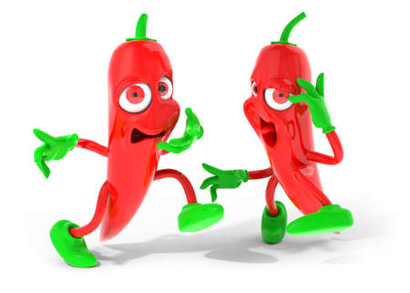 Happy chili friends 3D illustrationの写真素材