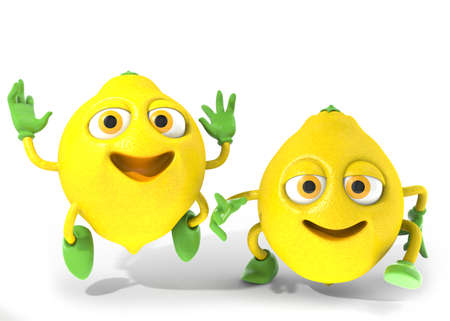 Happy lemon friends 3D illustrationの写真素材