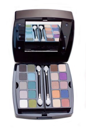 accessories for the makeup in compact case with a white backgroundの写真素材