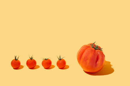 Natural fresh yummy tomato lion heart with organic lovely four pieces of cherry tomatoes. Bright...