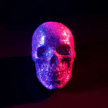 Cyberpunk halloween skull scary minimal arrangement. Deep dark and creepy background