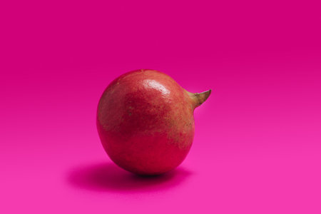 Minimal mediterranean fruit concept. An organic fresh pomegranate fruit placed against  a magenta background.の写真素材