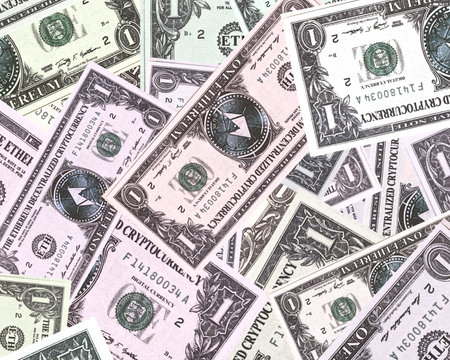 Ethereum (ETH) banknotes pattern , the one of cryptocurrency ,Close-up .