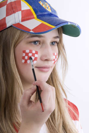 Kroatienfan mit Gesichtsbemalungの写真素材