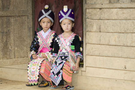 Laos Hmong girl in traditional clothes
