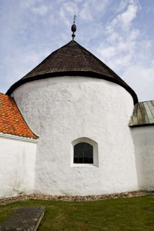 Round church Ols in Bornholm, Denmarkの写真素材