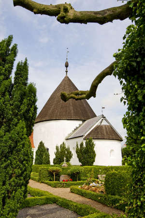 Round church Ols in Bornholm, Denmarkの写真素材
