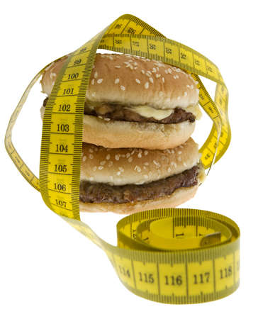 Fast food, Hamburger with measuring tapeの写真素材