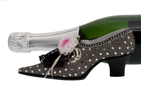 elegant lady shoe with champagneの写真素材